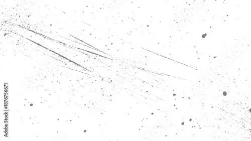 Abstract background with dynamic streaks of gray lines and scattered dark speckles on a clean white canvas, evoking movement