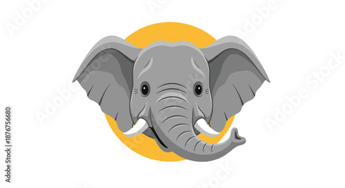 Powerful illustration of an elephant head with large ears and tusks set against a vibrant yellow circular background on a white canvas.