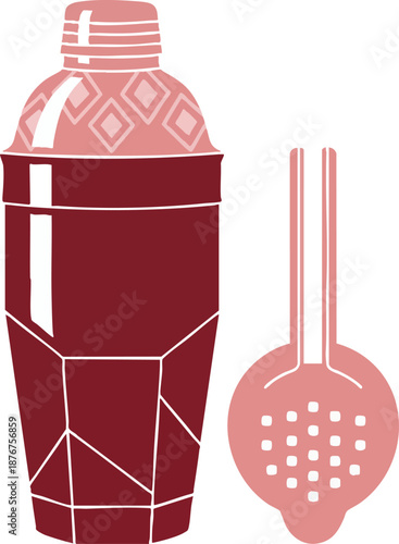 Professional bar tools flat illustration, cocktail preparation.