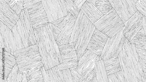 Overlapping rectangular shapes with finely drawn parallel lines create a dynamic and textured abstract background with a hand-drawn aesthetic