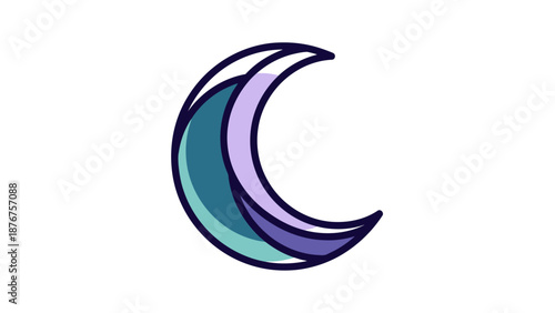 Abstract Stylized Crescent Moon Icon with Colorful Outline on isolated white background