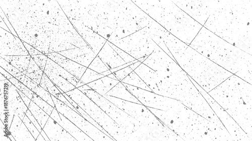 Dynamic abstract grunge background featuring a dense cluster of intersecting diagonal scratches and numerous gray speckles for a chaotic textured effect