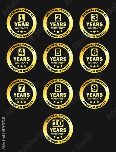 Warranty Badge Collection from 1 to 10 Years with Premium Quality Labels. Suitable for business purpose