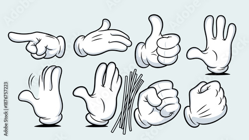 Diverse Cartoon Hand Gestures for Communication and Interaction on Light Blue Background