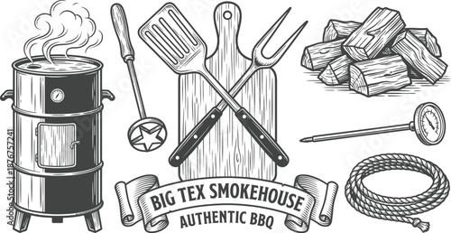Barbecue smokehouse menu design elements and icons vector set