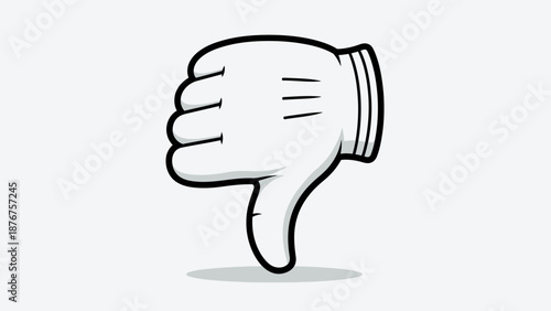 Cartoon Hand Showing Thumbs Down Disapproval Gesture on Light Blue Background