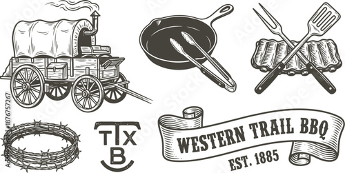 Barbecue smokehouse menu design elements and icons vector set