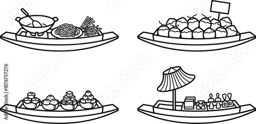 Floating market vendor boat with fruits vector illustration
