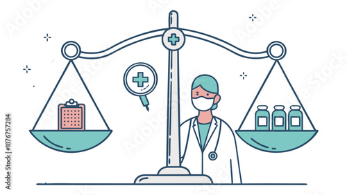 Healthcare professional balancing medical supplies and patient records