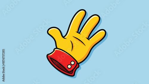 Cartoon Yellow Glove with Red Cuff on Light Blue Background