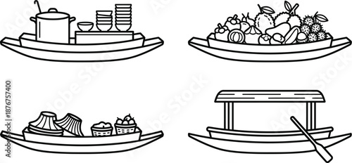 Floating market vendor boat with fruits vector illustration