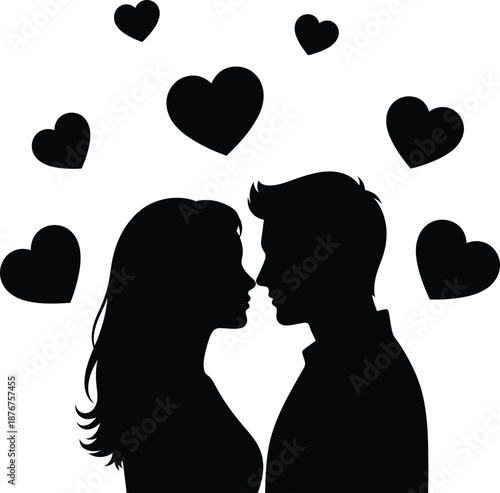 Valentine's day silhouette of loving couple kissing isolated on transparent background