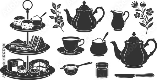 British afternoon tea ceremony vector elements and scones