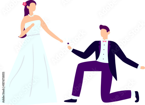 Man proposing marriage to woman with engagement ring