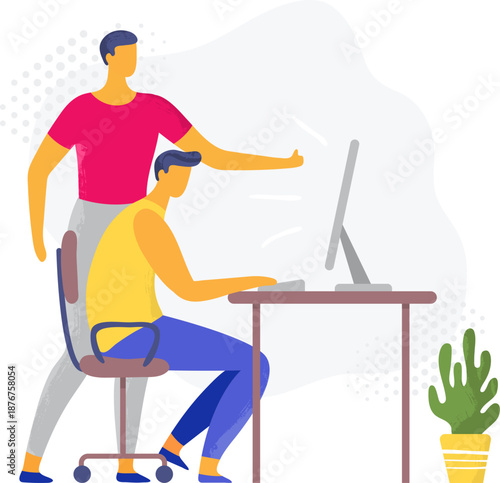 Mentor guiding junior worker training using computer technology