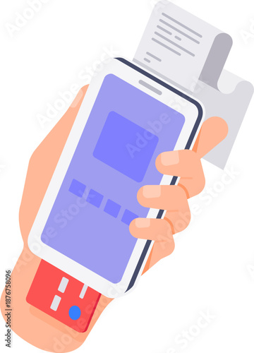 Hand holding smartphone processing mobile payment transaction