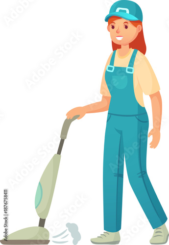 Cleaning service worker using a floor steamer