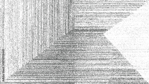 Abstract geometric composition with converging lines and textured surfaces creating a sense of perspective and depth in monochrome