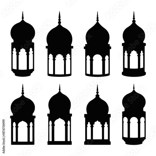 Architectural Lanterns: A collection of meticulously crafted, elegant lanterns, silhouetted against a plain backdrop, exuding an aura of cultural richness and timeless design.