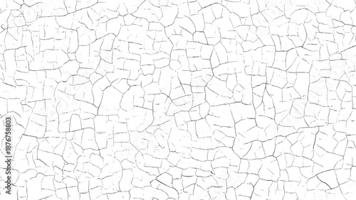 Detailed close-up of a white surface with a network of fine grey cracks forming an intricate web-like pattern across the entire frame creating a textured abstract background