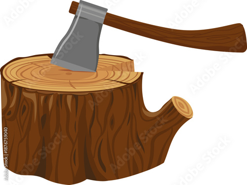 Axe embedding in a wooden tree stump