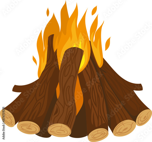 Campfire burning wood logs creating warmth
