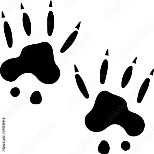 Raccoon tracks black silhouette on white background