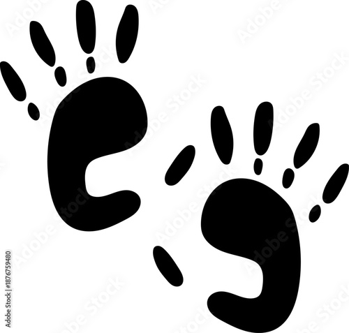 Black handprints creating child or animal trace symbol
