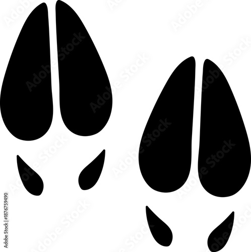 Deer hoof prints showing animal tracks on white