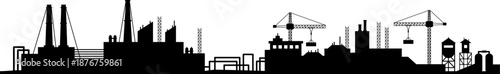 Industrial skyline silhouette showing factories and construction