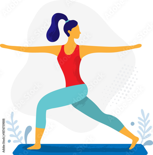 Woman practicing yoga warrior pose for healthy lifestyle