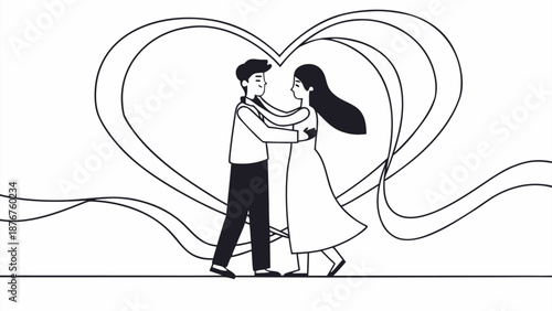 Romantic couple embracing in elegant heart design