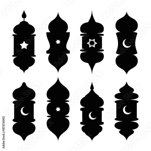 Islamic Lantern Silhouette: A collection of intricately designed Islamic lanterns, their silhouettes displayed, embodying the essence of cultural artistry and religious symbolism.