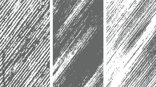 Set of three monochromatic abstract backgrounds with parallel textured lines and distressed brush strokes for a