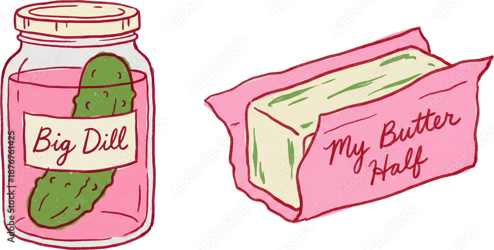 Ταπετσαρία Funny Valentine's Day food puns with pickle jar and stick of butter