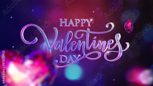 happy valentine s day with shiny red hearts and pink text