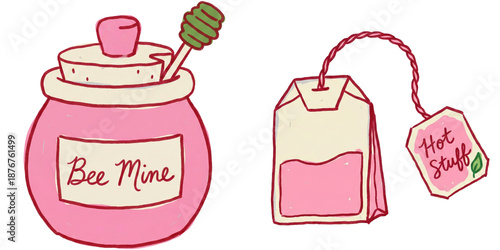 Canvastavla Cute Valentine's Day food pun illustrations featuring honey pot and tea bag