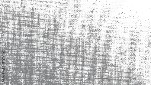 Detailed abstract woven texture background with fine gray grid lines and subtle speckles creating a coarse fabric-like surface effect in monochrome