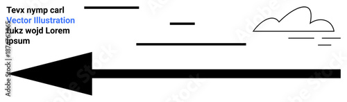 Navigation, direction, speed, minimalism, motion, abstract . Black arrow with lines and a cloud design on a white background. Navigation and direction concepts