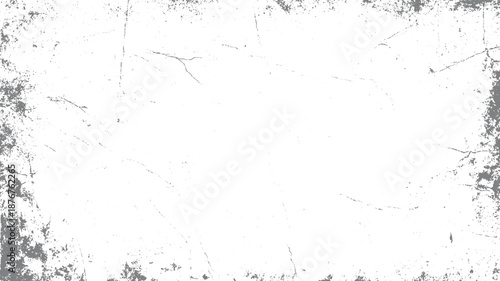Grungy distressed white paper texture with prominent grey cracks and speckles forming a weathered vintage background frame