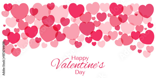 Valentines day red, pink hearts frame, border with copy space on transparent background. Flat vector illustration. Holiday design, seasonal backdrop, wallpaper. Love, romance, friendship celebration