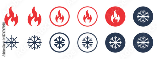 Fire and Snowflake Temperature Icon, clean vector style representing hot and cold settings for climate control UI design use.