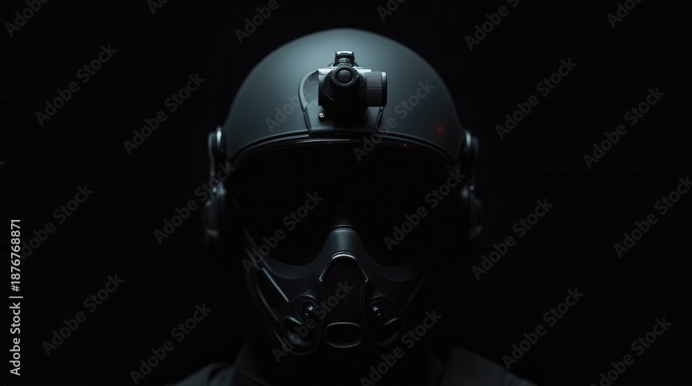 Fototapeta premium Tactical ballistic helmet infrared light attachment side view profile 
