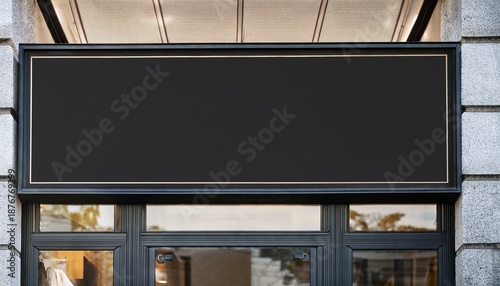 horizontal black empty signage on clothes shop front with glass windows website header creative banner copyspace image