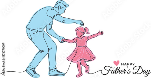 Continuous line drawing of father dancing with his young daughter minimalist vector illustration for Happy Father's Day and family love