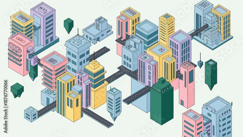 Futuristic smart city with a circular central hub, modern skyscrapers, advanced infrastructure, and organized urban planning representing sustainable technology and future metropolitan development.
