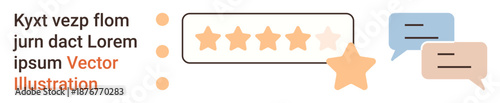 Online feedback, user ratings, customer reviews, communication, service evaluation, business growth. Star rating bar with speech bubbles. Online feedback and user ratings concept