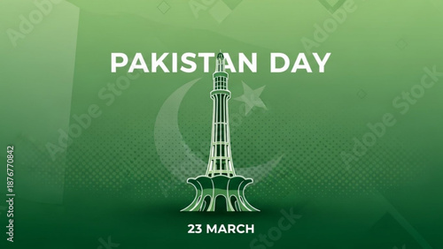 Minar-e-Pakistan on Pakistan Day 23 March, Green Background, Monument and National Day Celebration