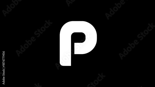 Stylized white lowercase 'p' letter or abstract rounded graphic symbol on a black background. Modern minimalist design.