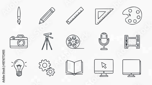 Collection of creative tools and art supplies icons.